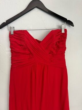 Cache Red Strapless Maxi Formal Dress Size 4 Ruched Gown E6951